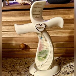 Thomas Kinkade Cream and Gold Cross Decor